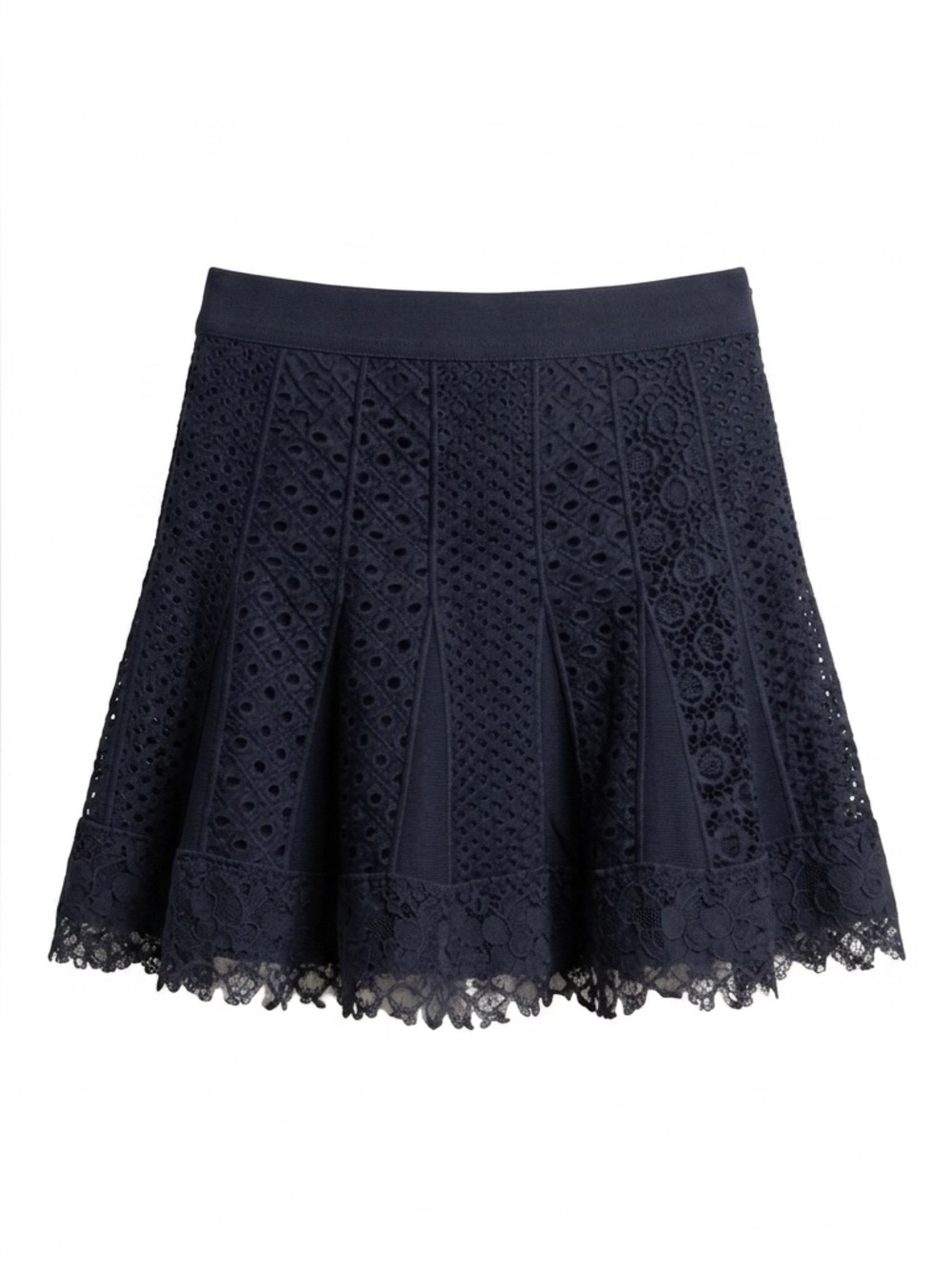BCBGMaxAzria Black Eyelet Lace Mini Skirt Fit & Flare Whimsigoth Boho Small